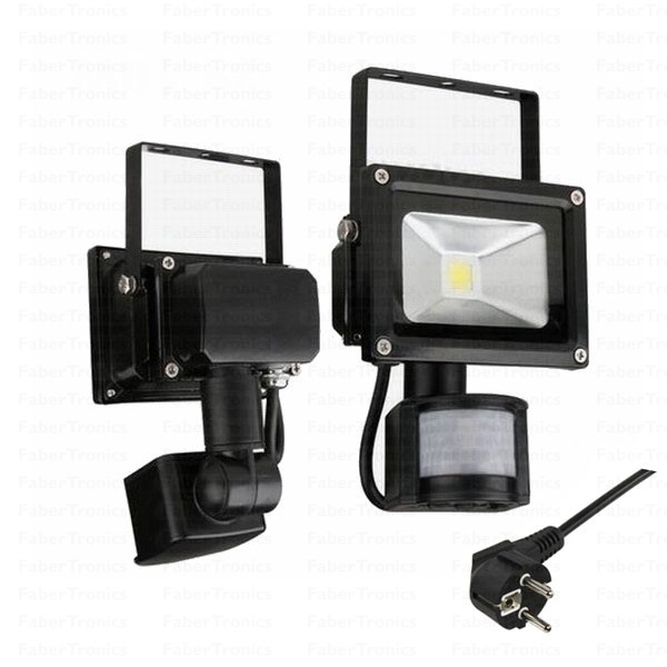 Vertrouwen op vervangen Percentage 10W LED bouwlamp / Floodlight koud wit (Zwarte behuizing) + sensor + stekker